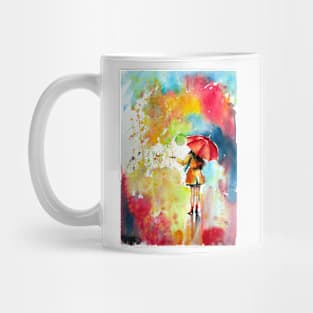 Colorful rain with girl Mug